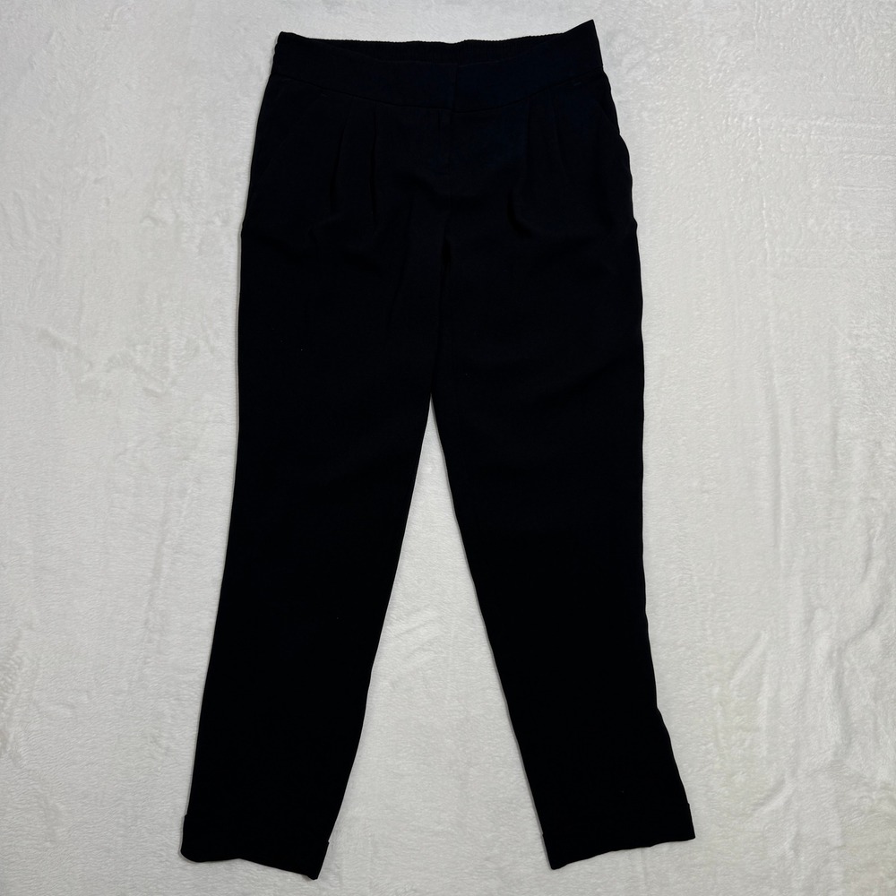 Loft Pants Womens 0 Black Marisa Fit Tapered Pleated Elastic Back Workwear